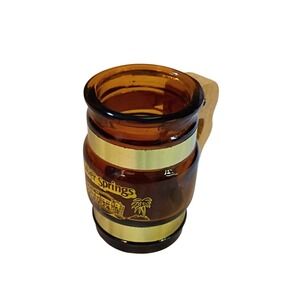 Vintage Silver Springs Florida Amber Glass Barrel Shot Glass Wooden‎ Handle 651